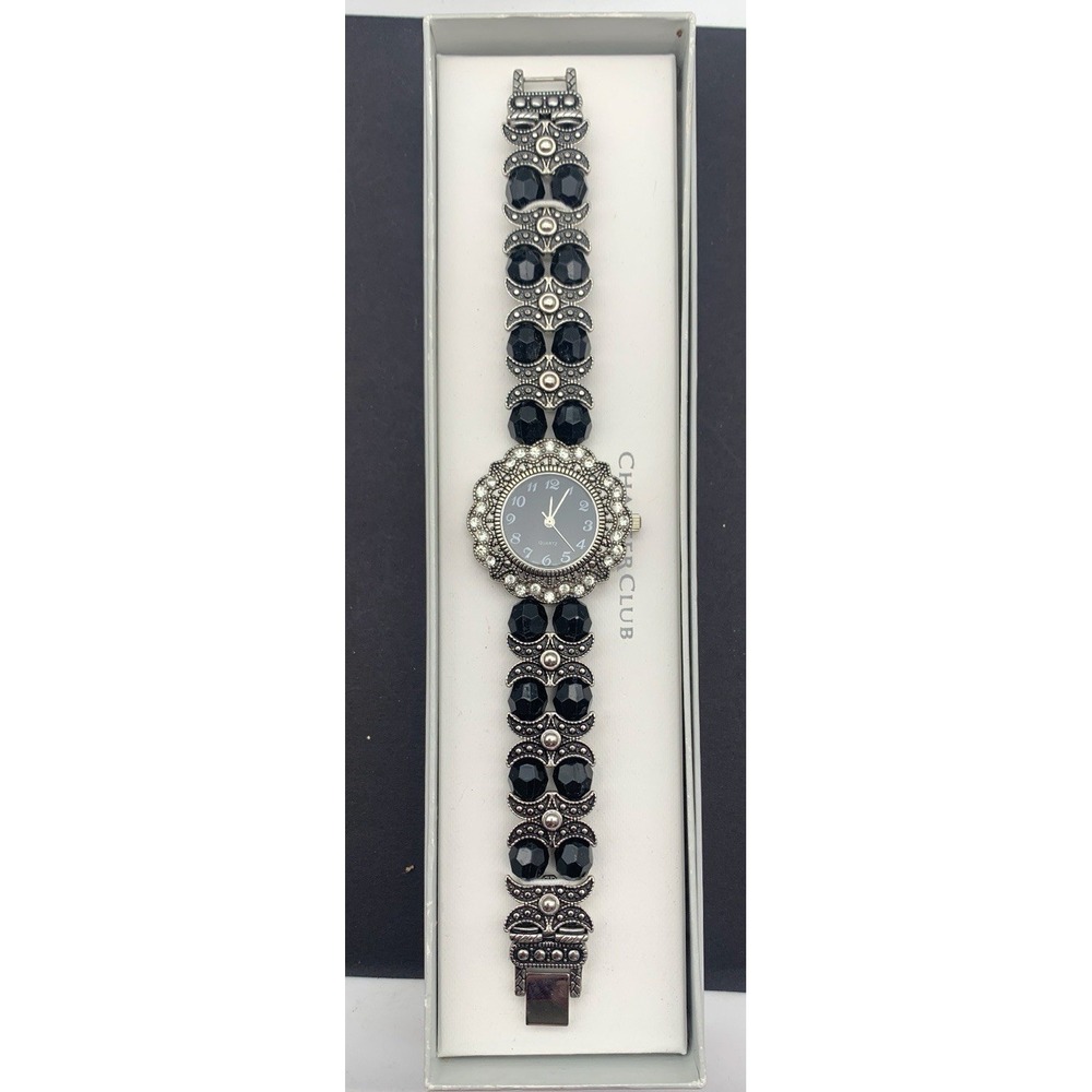 Charter Club Ornate Silver Tone Crystal & Rhinestone Bracelet Watch Need Battery